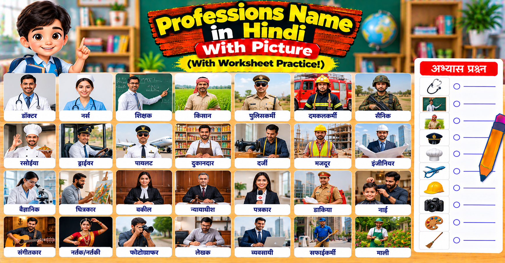 # Professions Name in Hindi With Picture (With Worksheet Practice!)